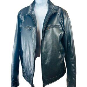 Michael Kors Men's Black Perforated Faux Leather Biker Jacket Size Small